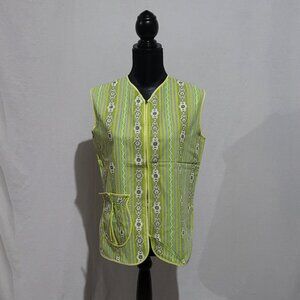 Rose vintage apron flowers and stripes mod 60s pattern art housework smock vest